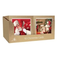 Square Boxed Christmas Cards Traditional Santa 10 Pack
