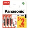 Panasonic Zinc Carbon AAA Battery 8 Pack 6 + 2 Free - Case Of 20