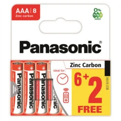 Panasonic Zinc Carbon AAA Battery 8 Pack 6 + 2 Free - Case Of 20