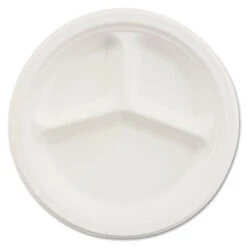 Delight Plus Plastic Plate 3 Compartments 10" White 6 Pack
