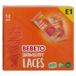 Bebeto Strawberry Laces 160g PMP £1 - Case Of 12 -Mxwhole Sale 8690146168034 T101