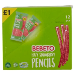 Bebeto Fizzy Strawberry Pencils 160g PMP £1 - Case Of 12 -Mxwhole Sale 8690146168713 T103